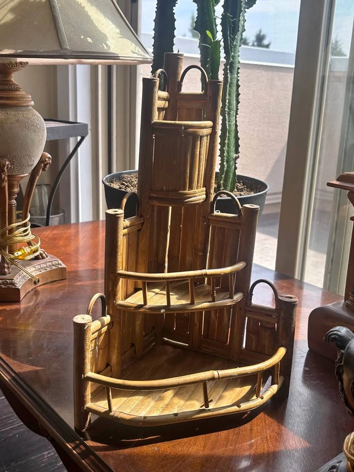 Vintage French Bamboo Corner Shelf DAMAGED