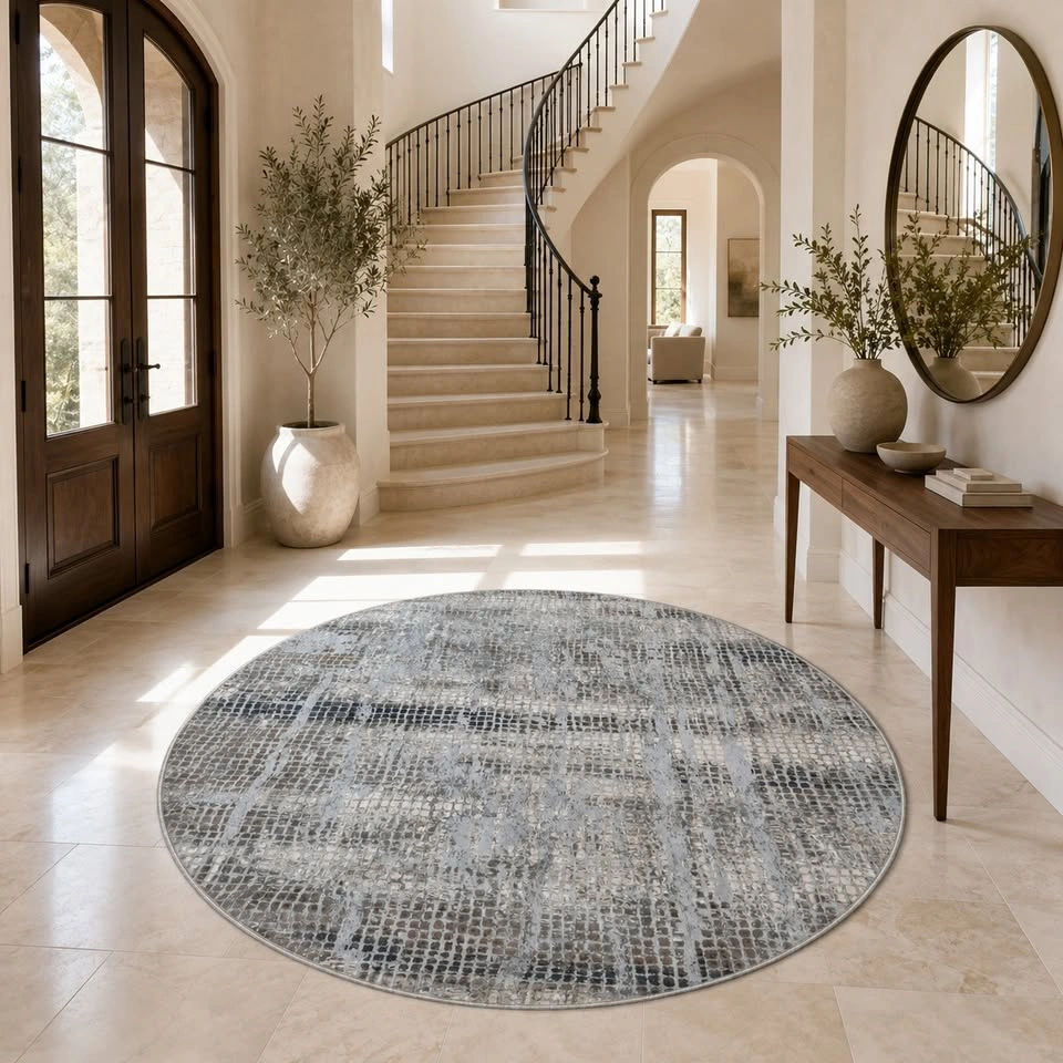 Grey light Blue modern Round Rug - photo 2