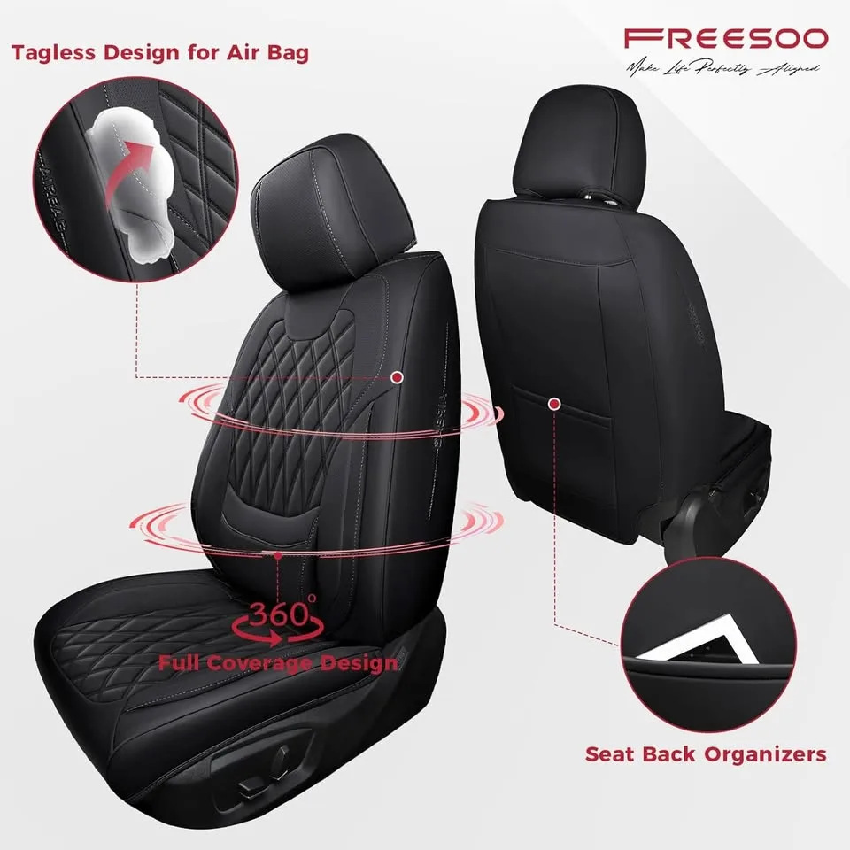 Black Faux Leather Car Seat Covers image indicator(2)