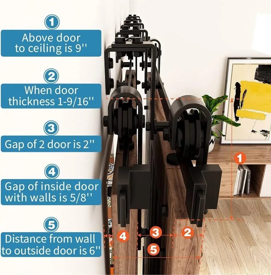 Double Track Barn Door Hardware Kit 6ft + 6.6ft image indicator(2)