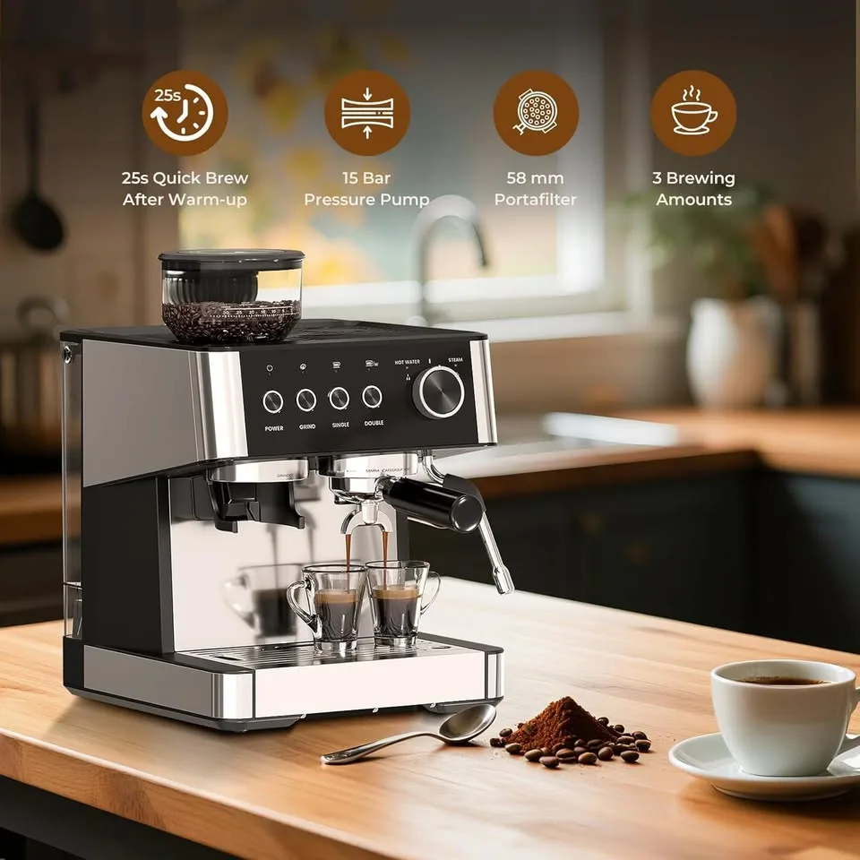 Espresso Machine with Grinder & Frother image indicator(4)