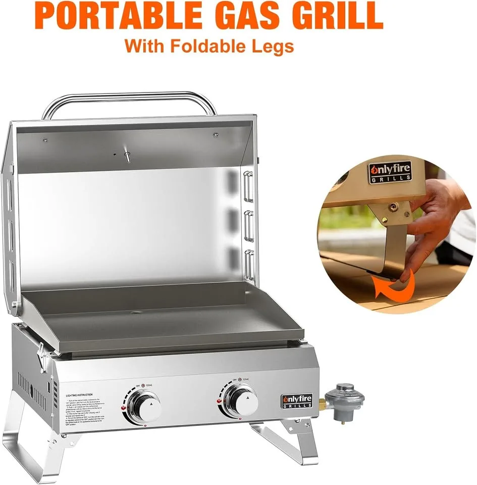 Portable 2-Burner Gas Griddle 18"x14" image indicator(2)