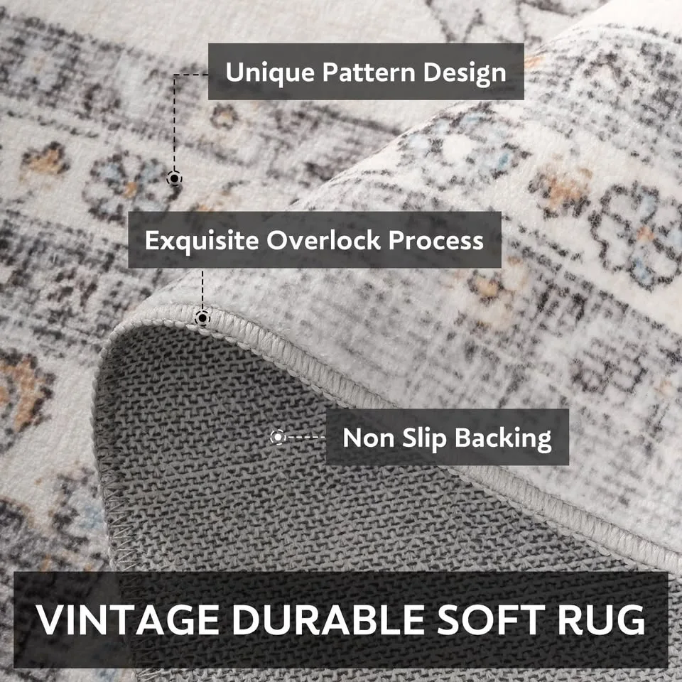 Washable 5x7 Vintage Area Rug Grey & Blue image indicator(3)