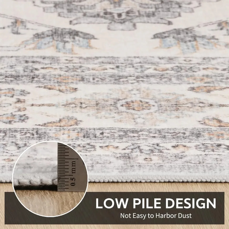 Washable 5x7 Vintage Area Rug Grey & Blue image indicator(4)