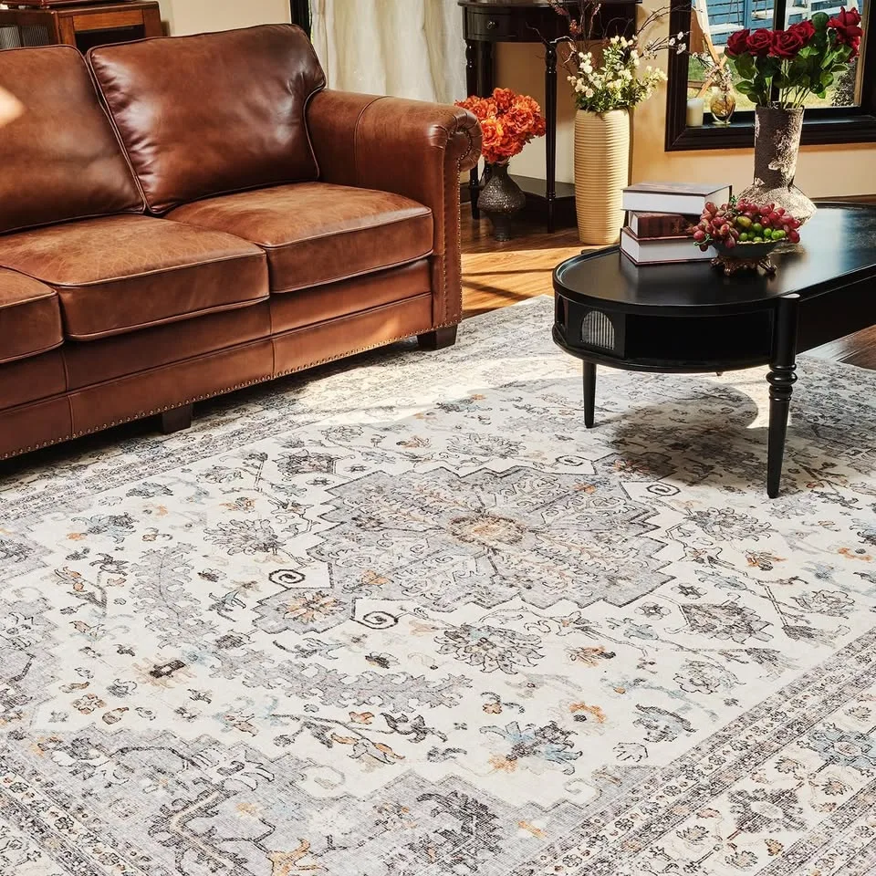 Washable 5x7 Vintage Area Rug Grey & Blue image indicator(5)