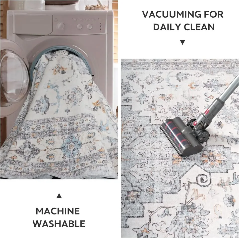 Washable 5x7 Vintage Area Rug Grey & Blue image indicator(6)