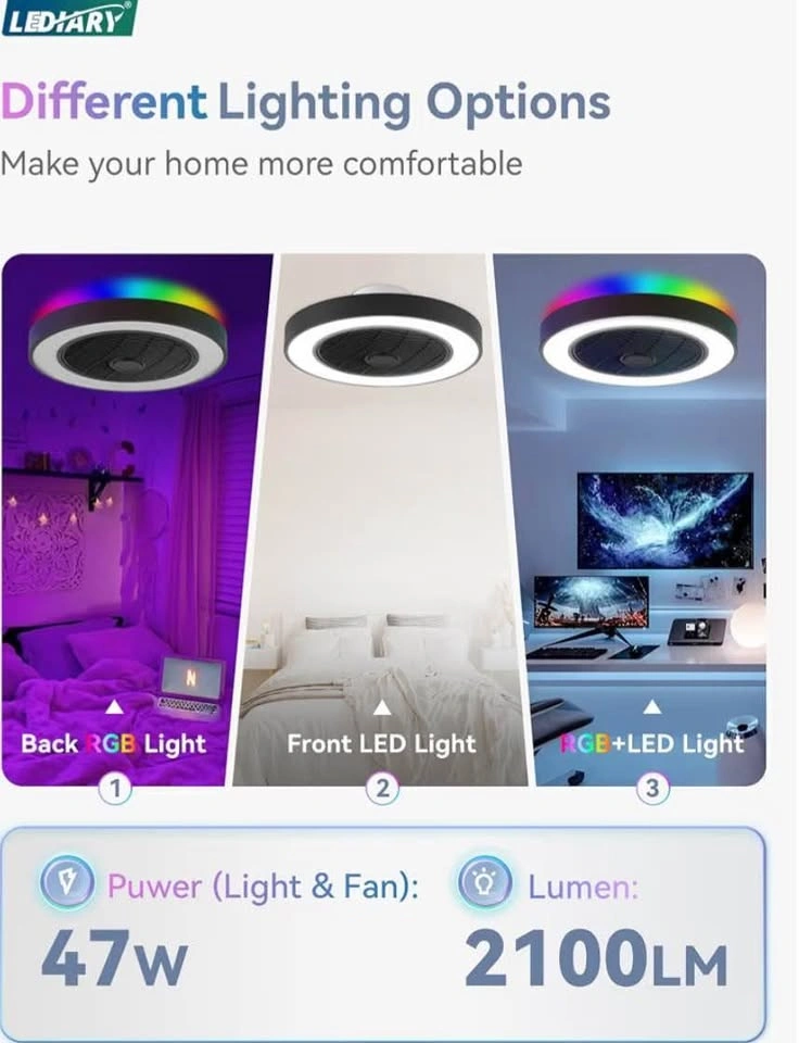 LEDIARY 20" RGB Smart Low Profile Ceiling Fan with Light - photo 4