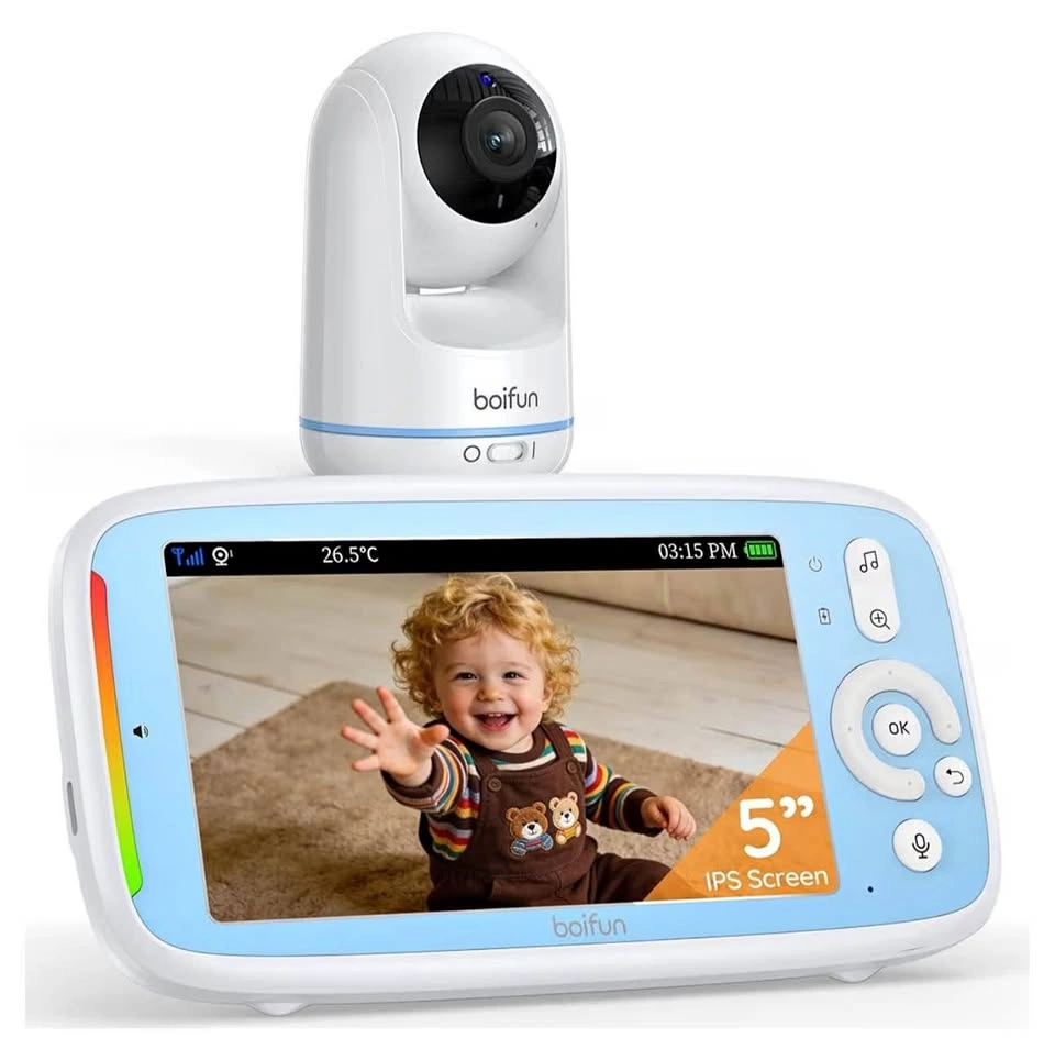 BOIFUN 5" No-WiFi Baby Monitor, 360° Camera, 720p Night Vision