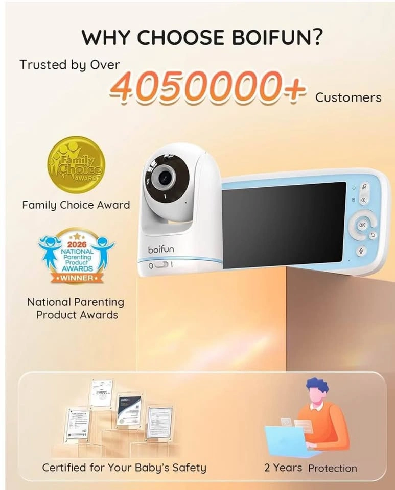 BOIFUN 5" No-WiFi Baby Monitor, 360° Camera, 720p Night Vision - photo 2