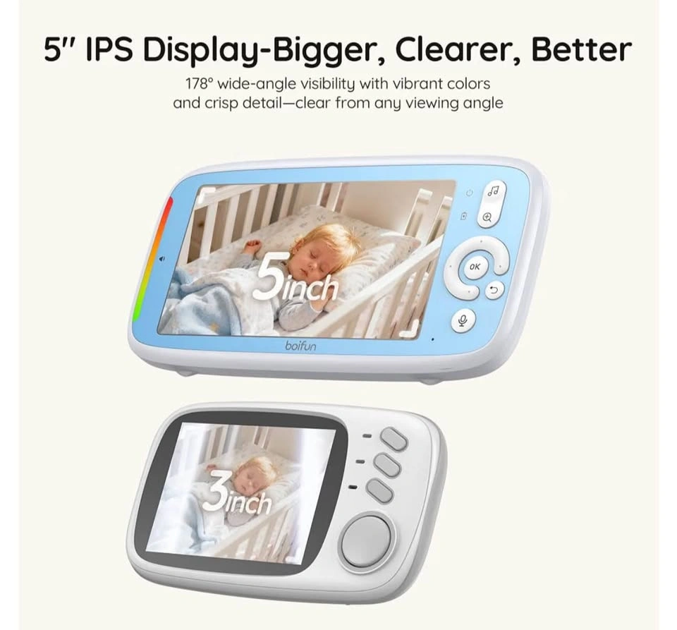BOIFUN 5" No-WiFi Baby Monitor, 360° Camera, 720p Night Vision - photo 4