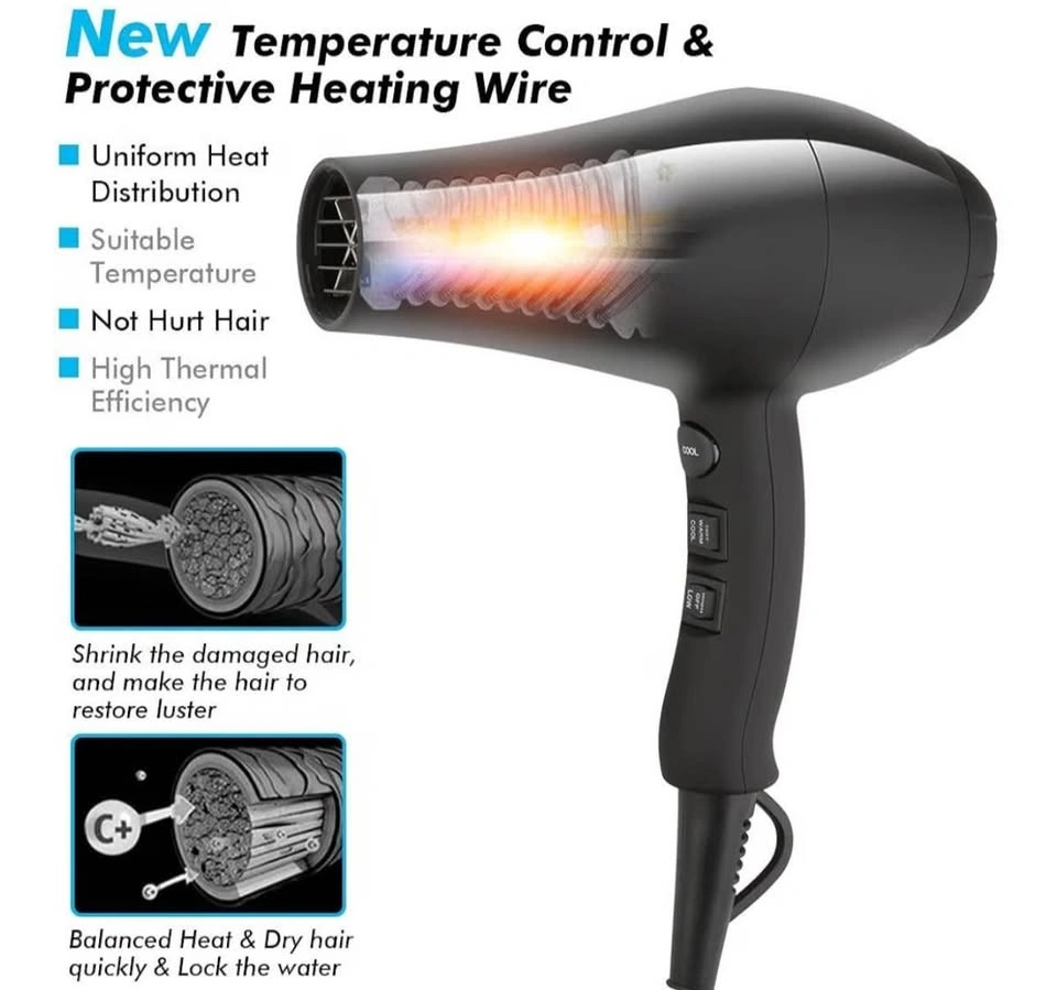 JINRI Hair Dryer 1875W with Diffuser and Concentrator - photo 4