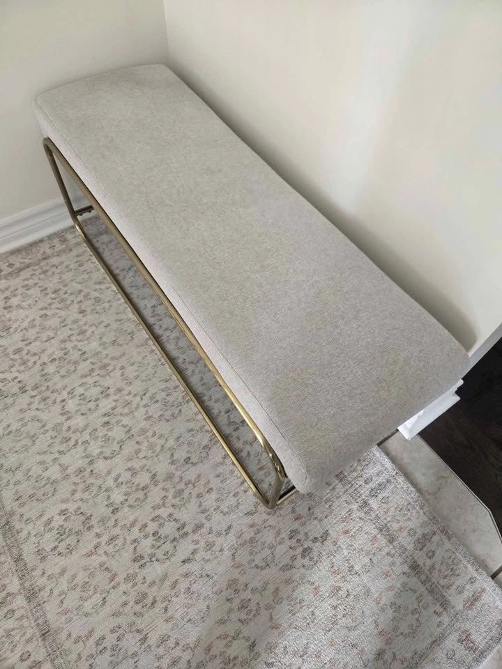 Gold and Beige Upholstered Bench with Sunburst Mirror and 3 Cush - photo 4