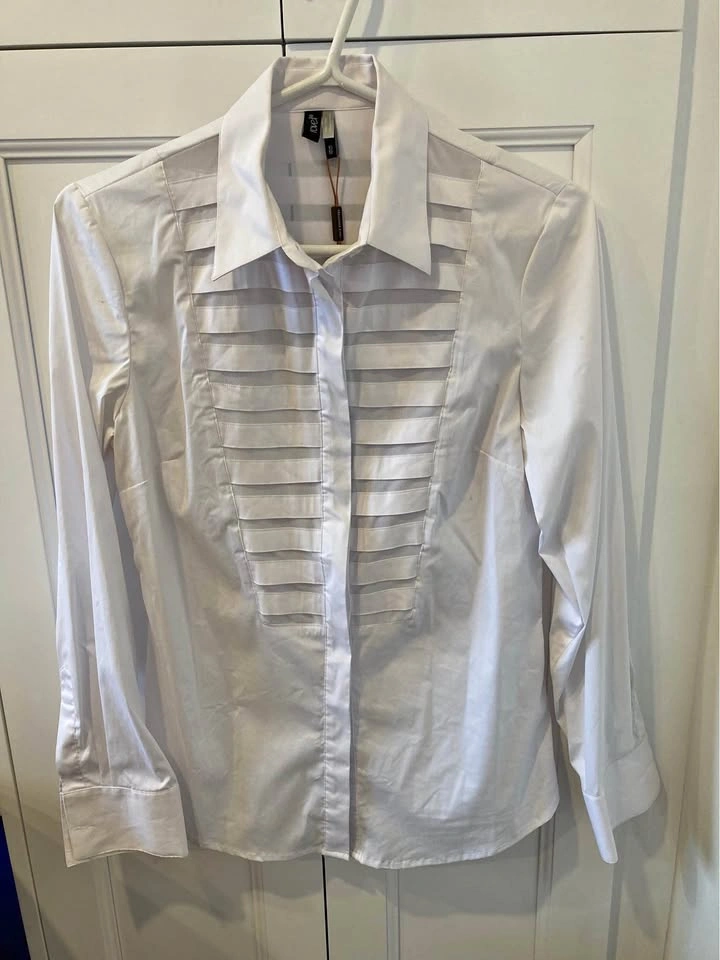 Ladies White Dress Shirt with Mesh Design