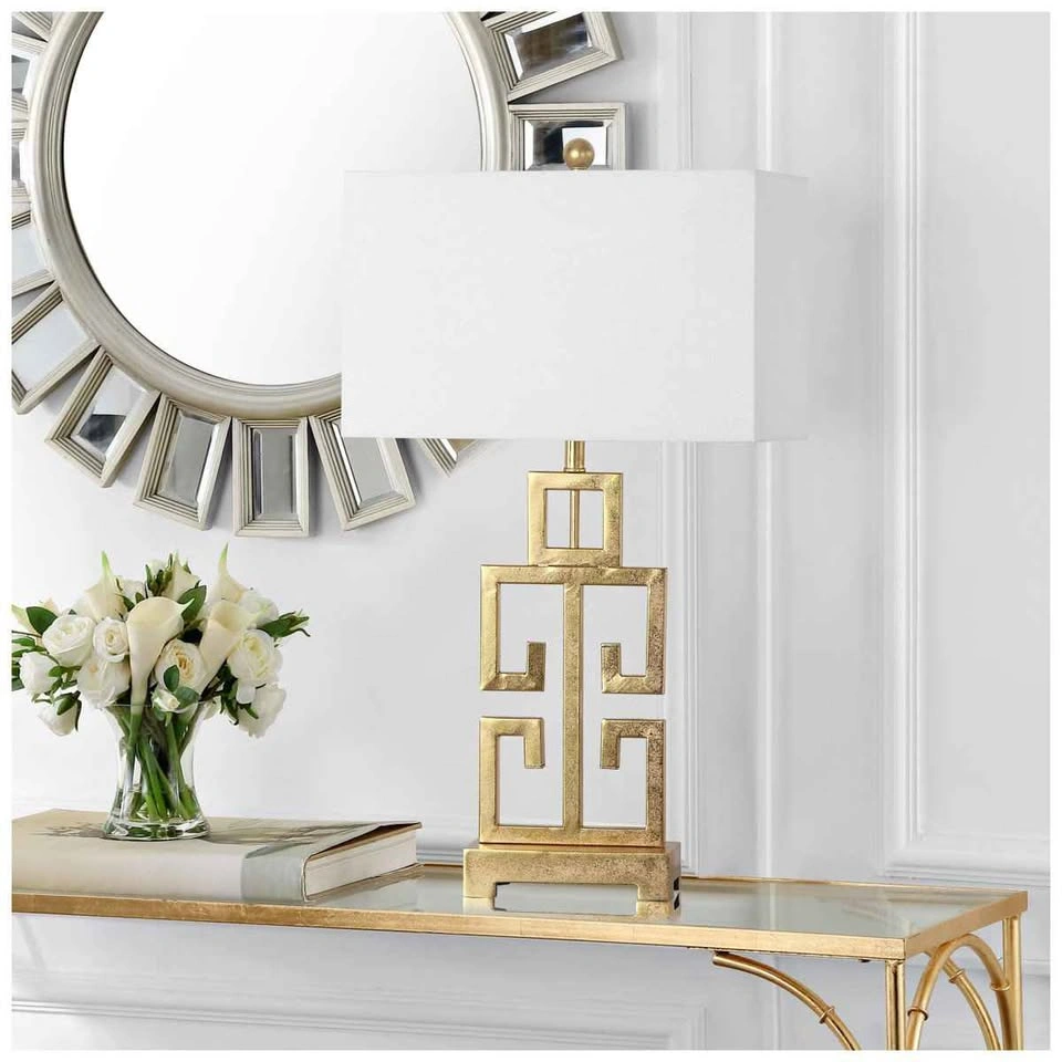Set of 2 Gold Metal Lamps with White Rectangular Shade - photo 2