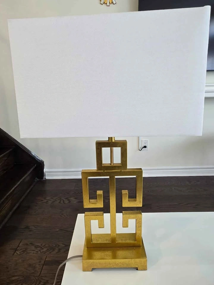 Set of 2 Gold Metal Lamps with White Rectangular Shade - photo 3