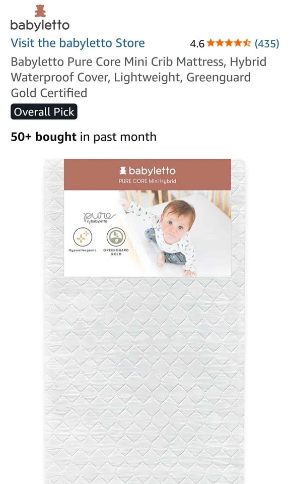 Babyletto Pure Core Mini Crib Mattress, Waterproof, Greenguard - photo 3