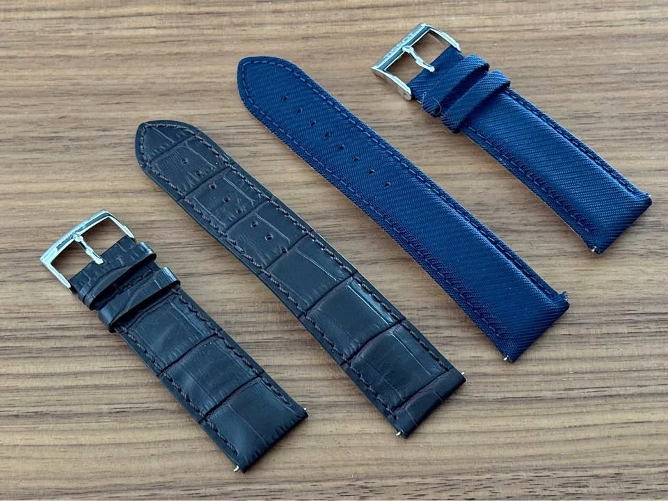 Genuine Tissot 22mm Watch Straps, Blue Textile and Brown Leather