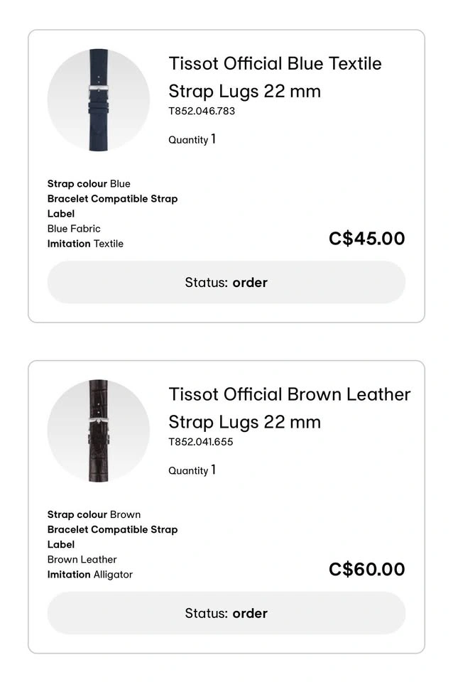 Genuine Tissot 22mm Watch Straps, Blue Textile and Brown Leather - photo 4