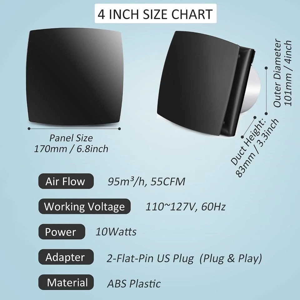 Exhaust Fan Bathroom Fan, 4-INCH 55CFM Black - photo 3