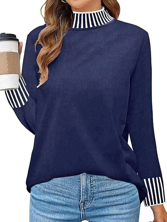 Beige Women's Mock Turtle Neck Sweater