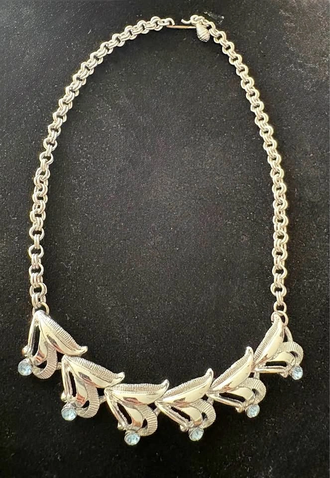 Vintage Rhinestone Choker Sky Blue & Silver Tone