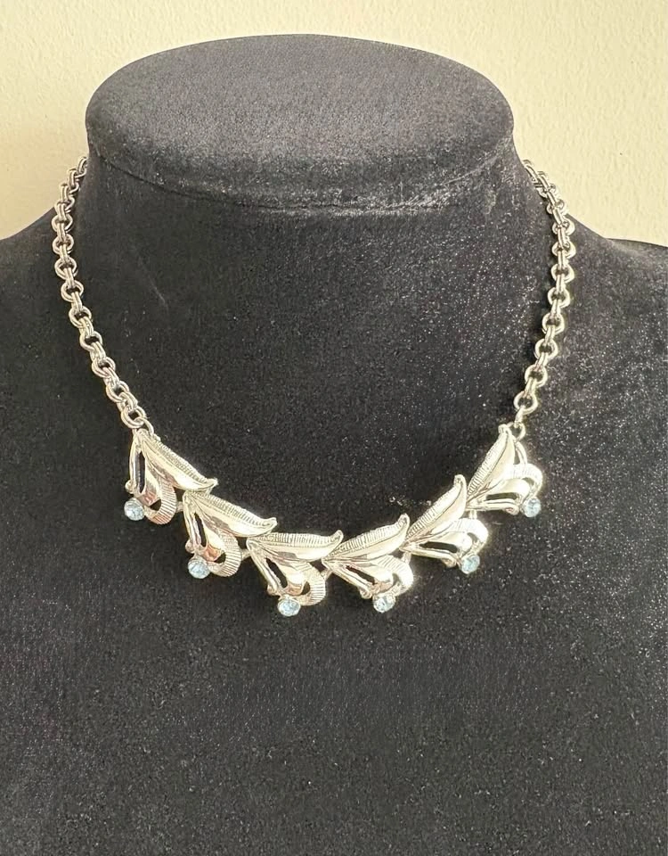 Vintage Rhinestone Choker Sky Blue & Silver Tone - photo 2