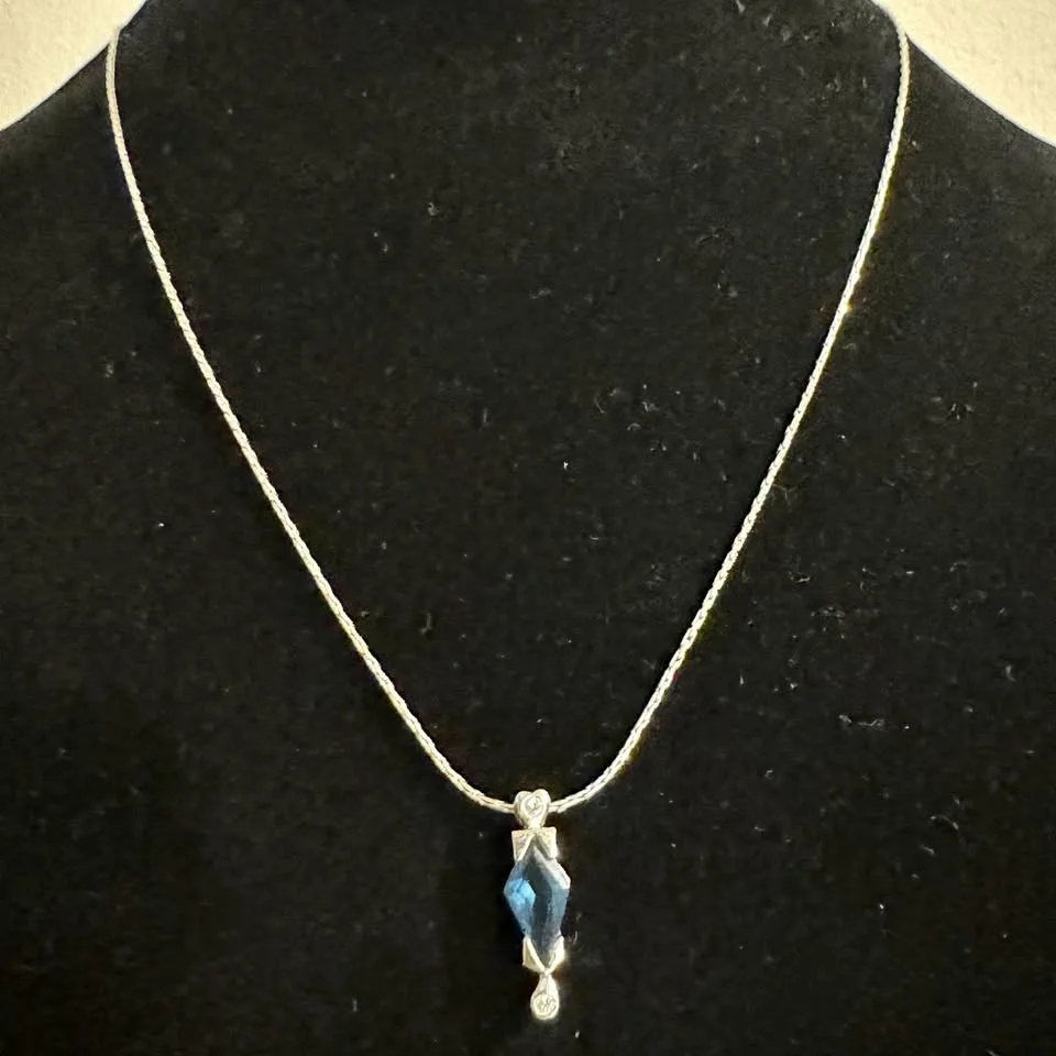 Fifth Avenue Collection Silver Tone Blue Crystal Pendant Neclace thumbnail