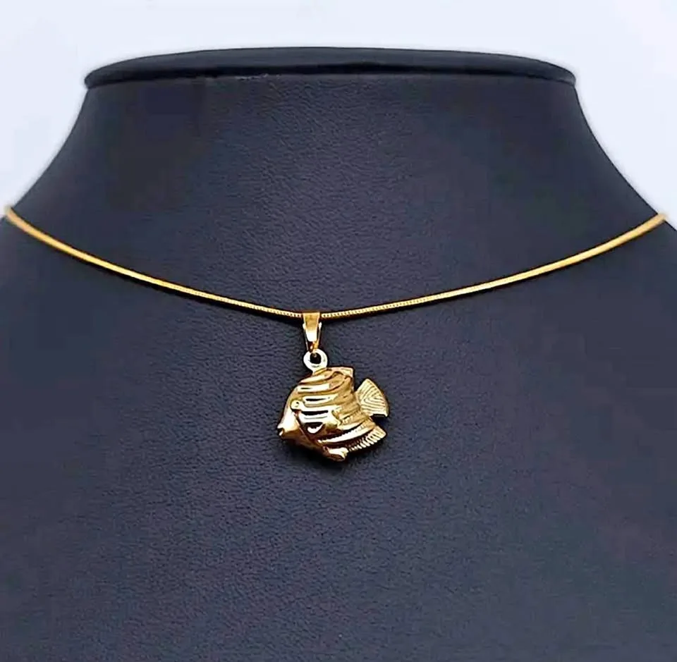Tropical Fish Gold Pendant Necklace Engraved Stainless Steel thumbnail