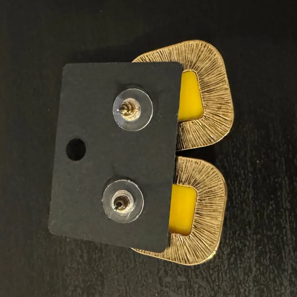 Retro Mustard Yellow Large Stud Earring Acrylic Art Deco image indicator(2)