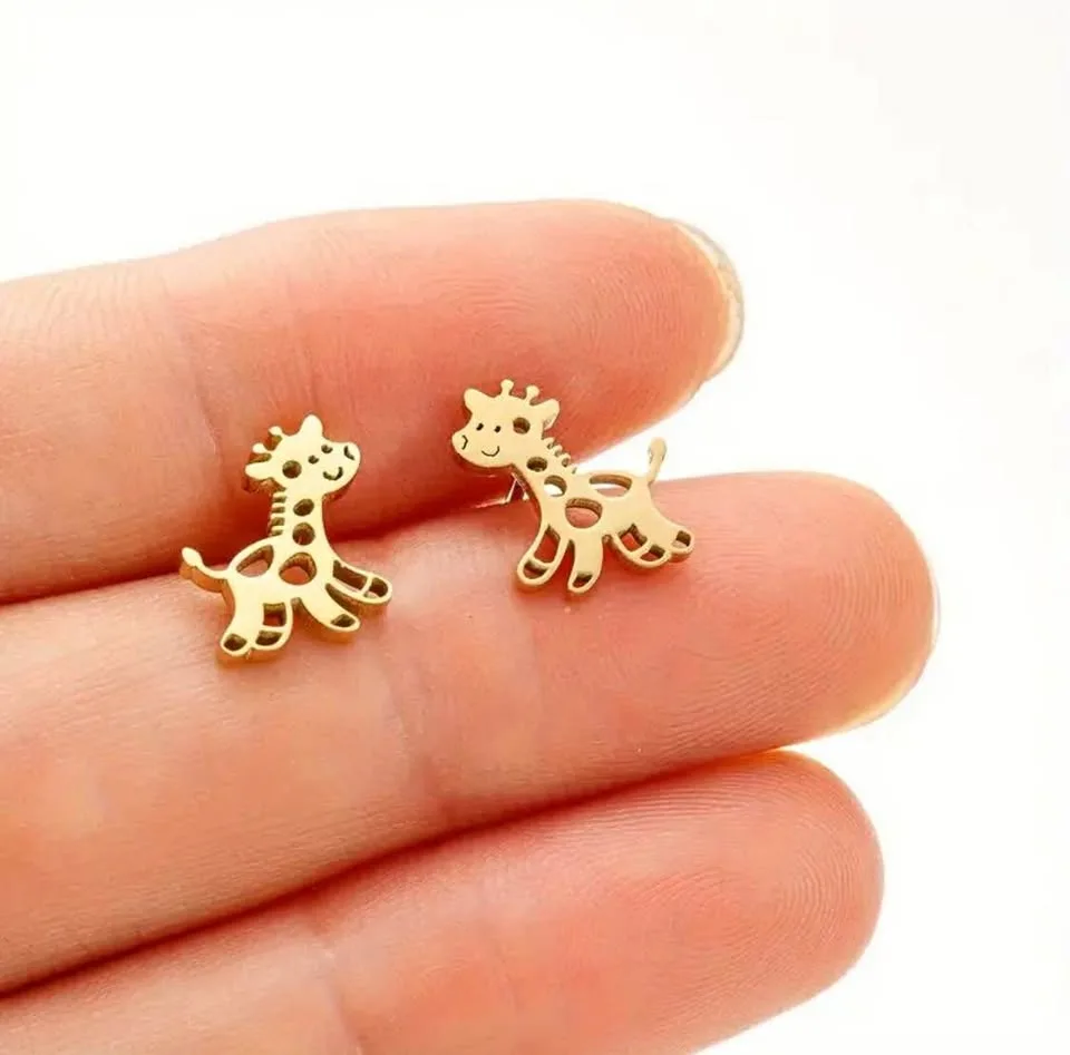 Adorable Smiling Giraffe Stud Earrings thumbnail