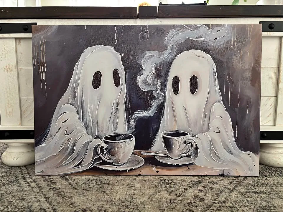 Ghosts Having Coffee Canvas Wall Art-Ready To Hang thumbnail