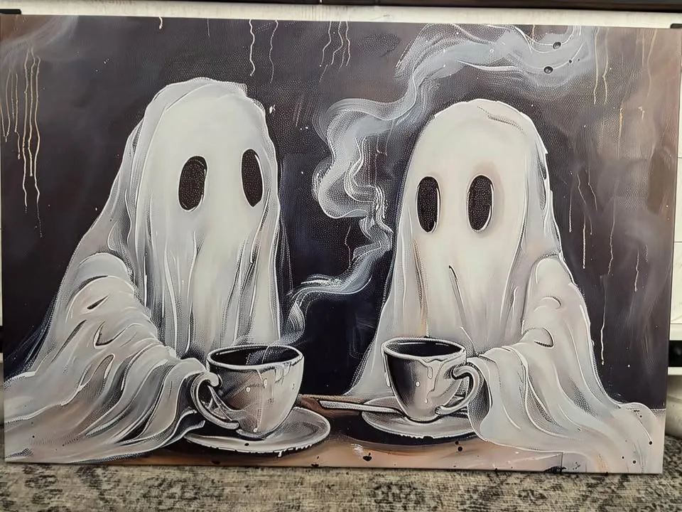 Ghosts Having Coffee Canvas Wall Art-Ready To Hang image indicator(2)