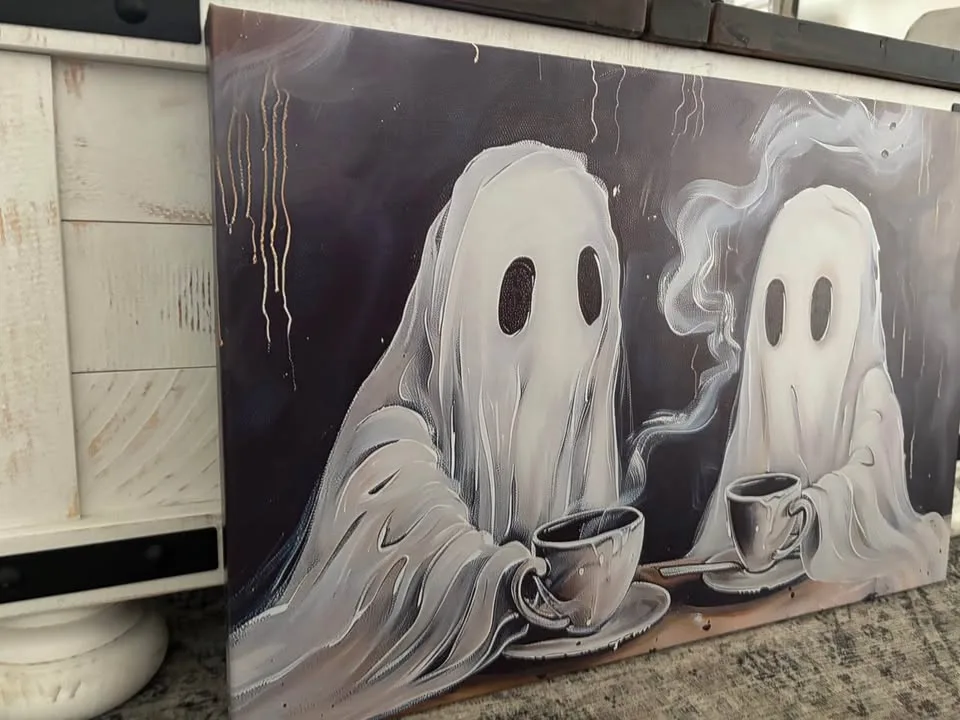 Ghosts Having Coffee Canvas Wall Art-Ready To Hang image indicator(4)