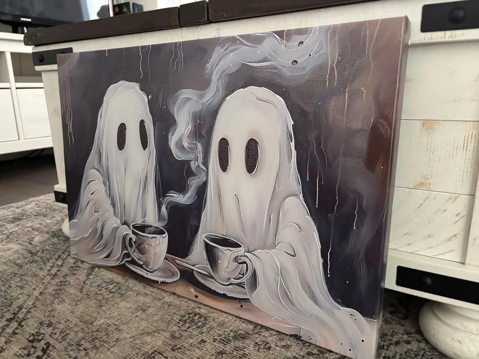 Ghosts Having Coffee Canvas Wall Art-Ready To Hang image indicator(5)