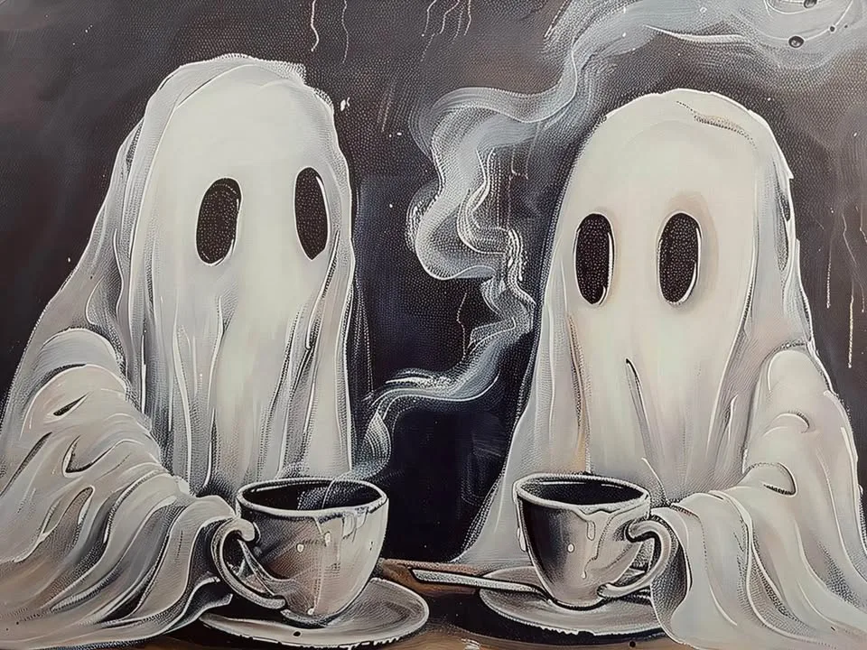 Ghosts Having Coffee Canvas Wall Art-Ready To Hang image indicator(6)