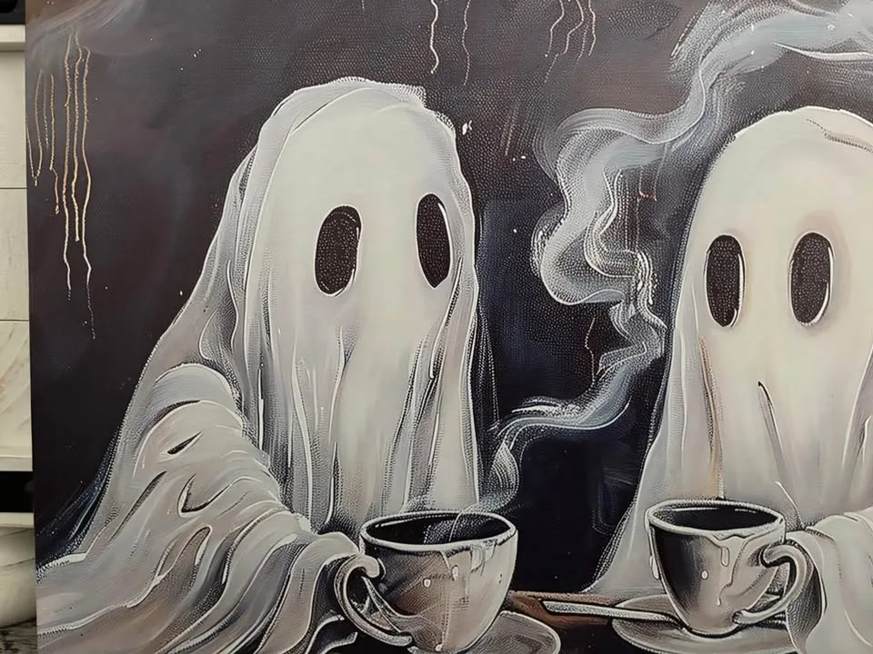 Ghosts Having Coffee Canvas Wall Art-Ready To Hang image indicator(7)