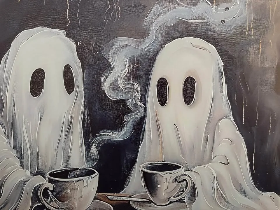 Ghosts Having Coffee Canvas Wall Art-Ready To Hang image indicator(8)