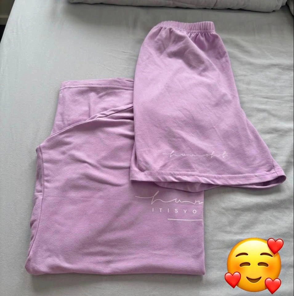 Lavender Two-Piece Oversized T-Shirt and Biker Shorts Set