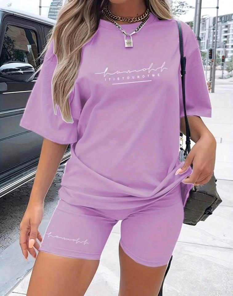 Lavender Two-Piece Oversized T-Shirt and Biker Shorts Set - photo 2