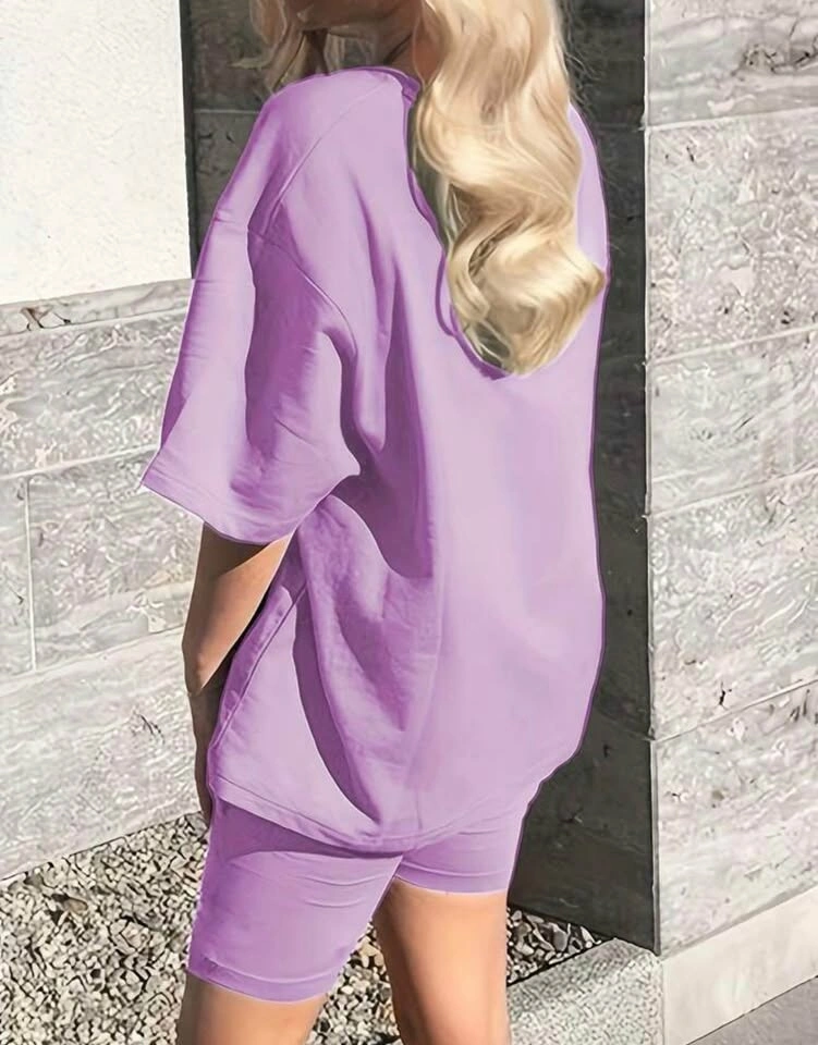 Lavender Two-Piece Oversized T-Shirt and Biker Shorts Set - photo 3