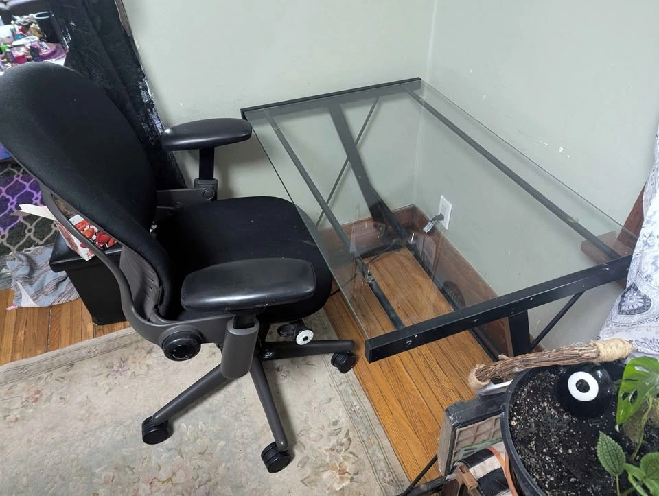 Glass Top Desk with Black Metal Frame - photo 2