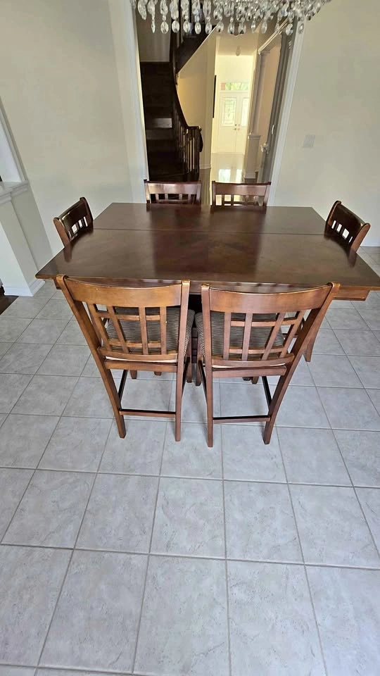 Counter Height Dining Table with 8 Chairs and Storage Base