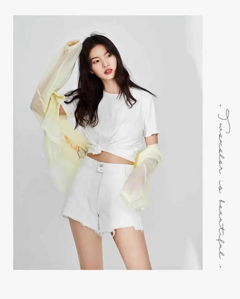 New White High-Waisted Denim Shorts