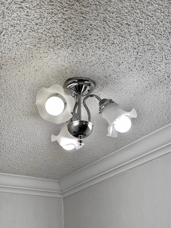 3-Light Chrome Ceiling Fixture with Frosted Floral Glass Shades