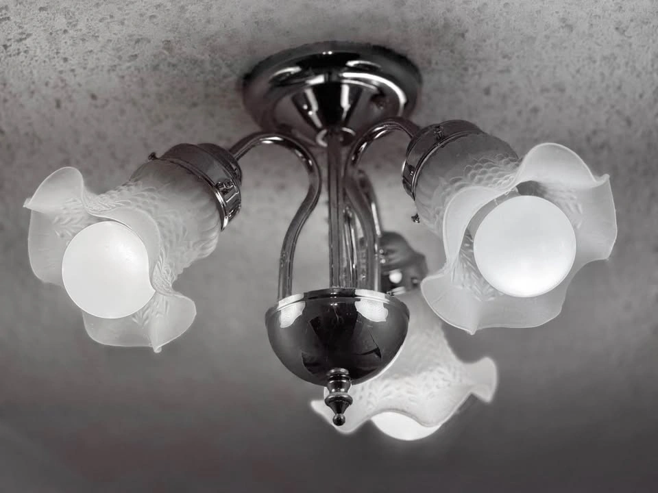 3-Light Chrome Ceiling Fixture with Frosted Floral Glass Shades - photo 3