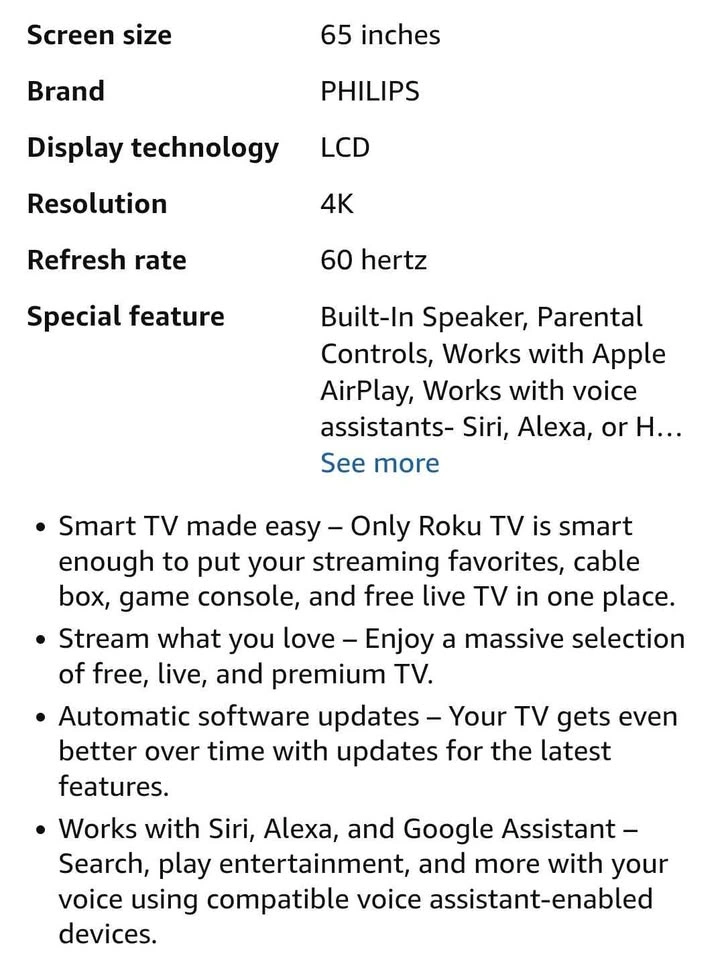 65 inch Phillips Roku TV - photo 4