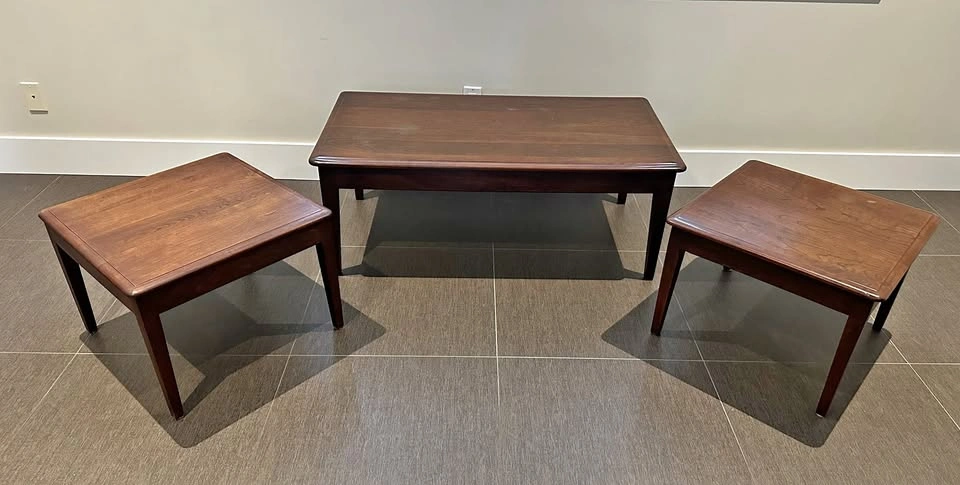 Custom-Made Solid Wood Coffee Table & 2 End Tables