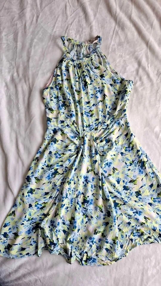 Flowy Watercolor Floral Halter Mini Dress - XS thumbnail