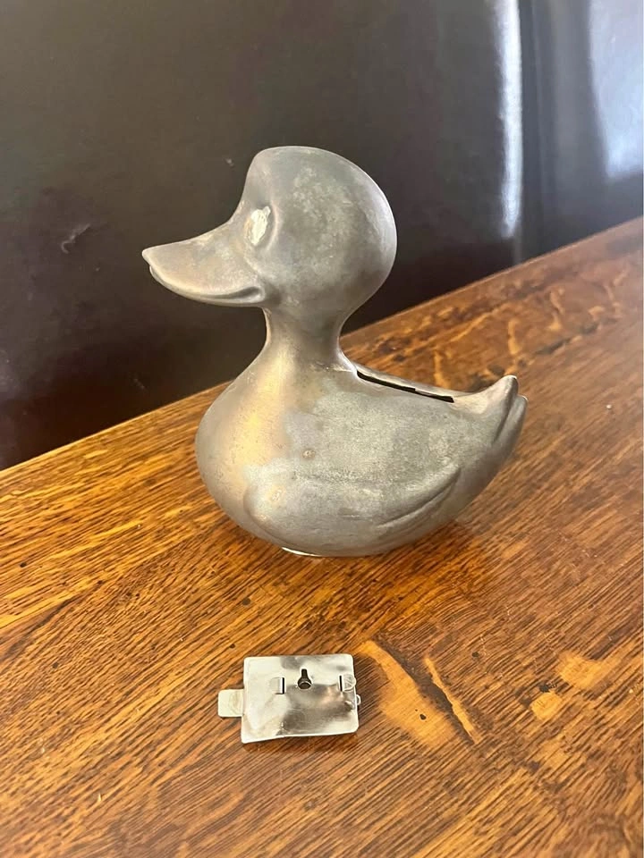 Vintage Silver-Plated Duck Coin Bank