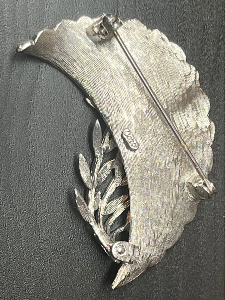 Vintage Coro Silver Tone Leaf and Fan Brooch - photo 3